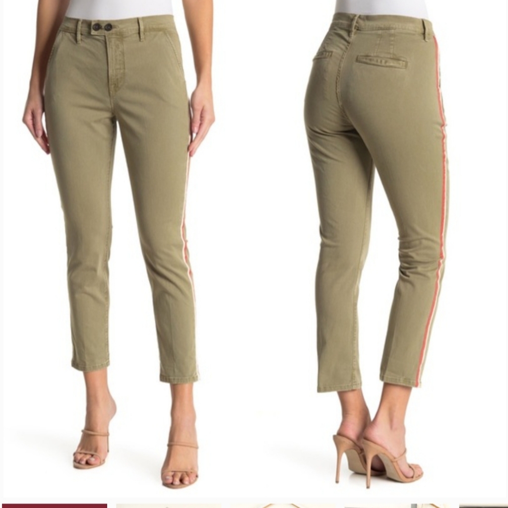 Frame Le Beau Army Green With Stripe Chino Pant